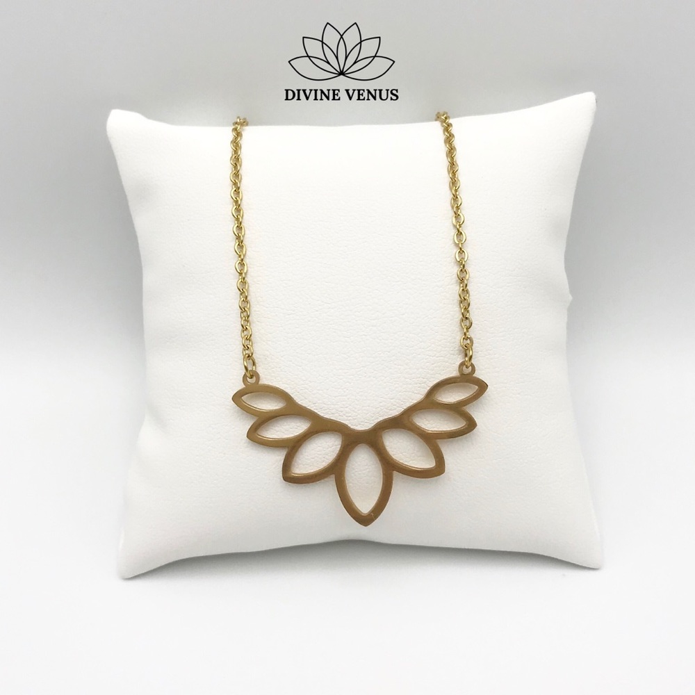 Lotus Necklace Gold Plated Stainless Steel - Picture 2 of 9